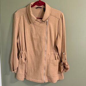 H by Halston Camel Utility Jacket with Asymmetrical Zipper